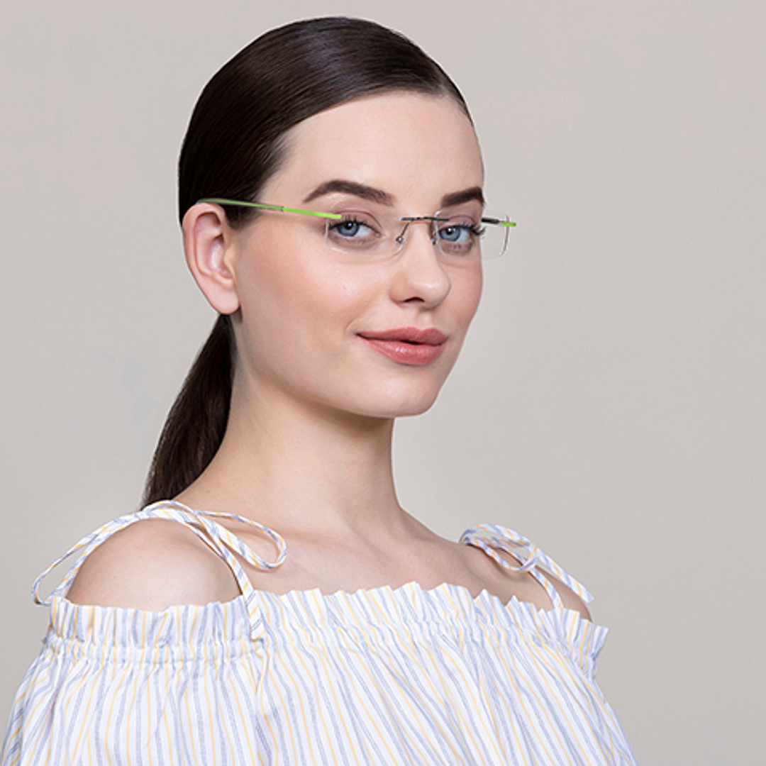 Vincent Chase Online Mid Gunmetal Rimless Rectangle left side