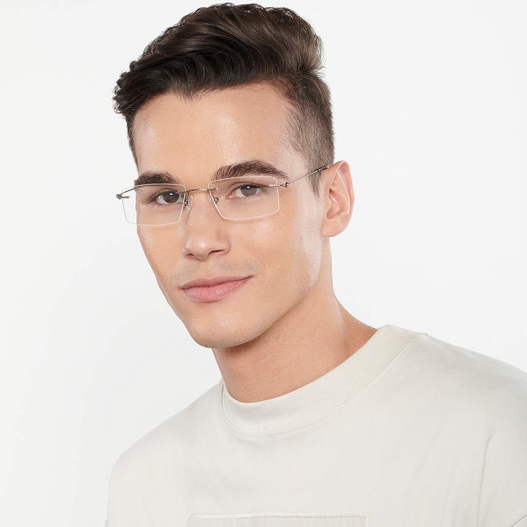 Vincent Chase Online Silver Rimless Rectangle left side