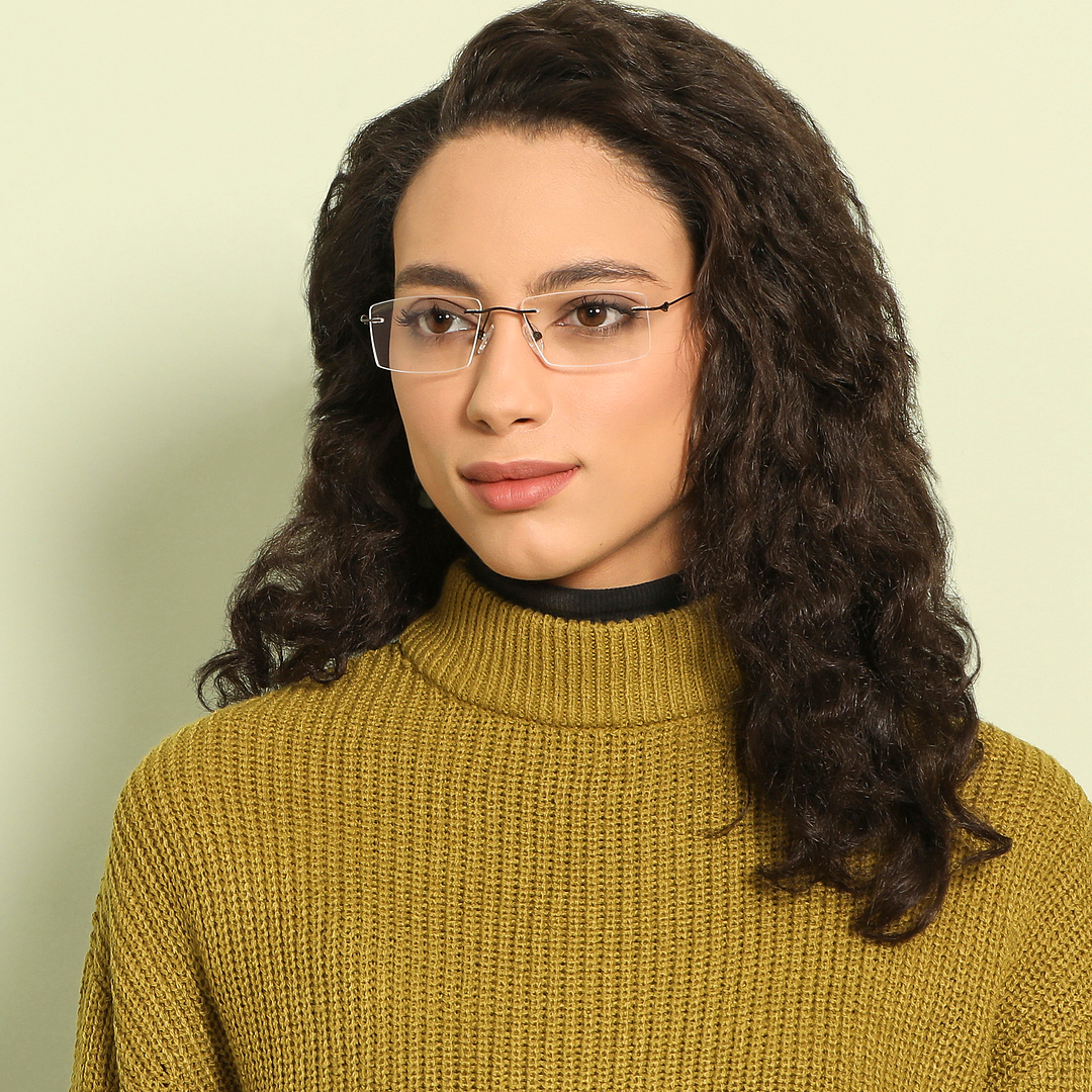 Vincent Chase Online Mid Gunmetal Rimless Rectangle left side