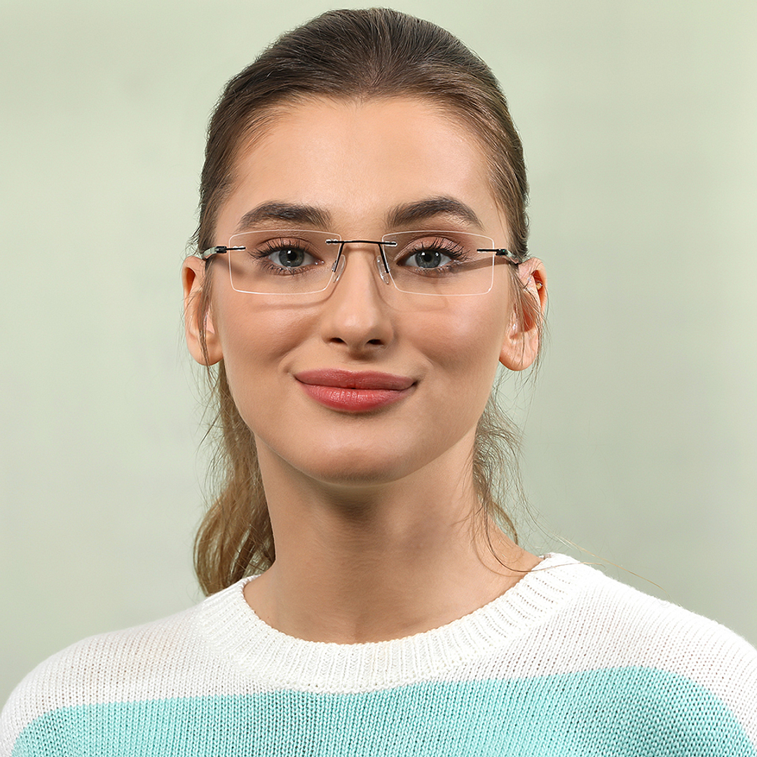 Lenskart Air Online Mid Gunmetal Rimless Rectangle left side