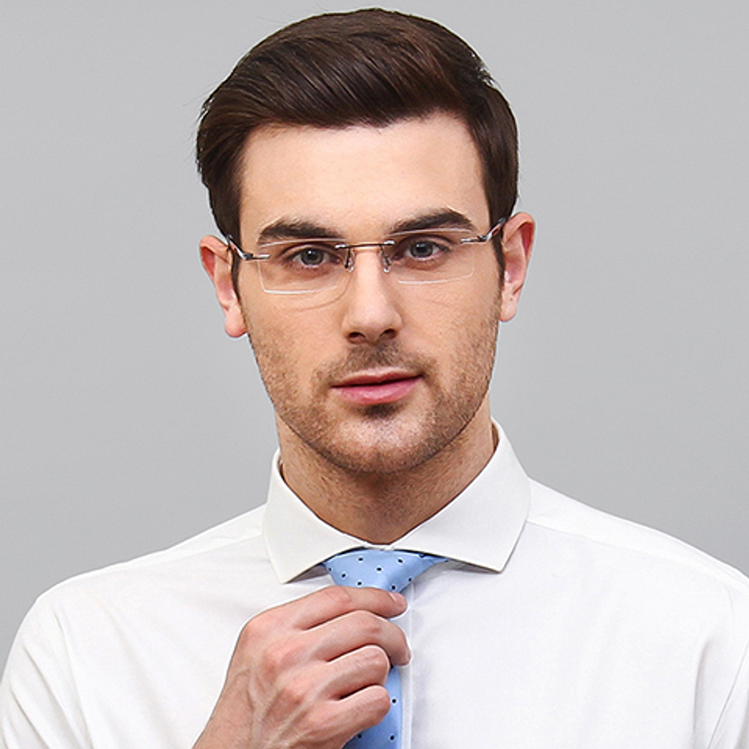 Lenskart Air Online Mid Gunmetal Rimless Rectangle left side