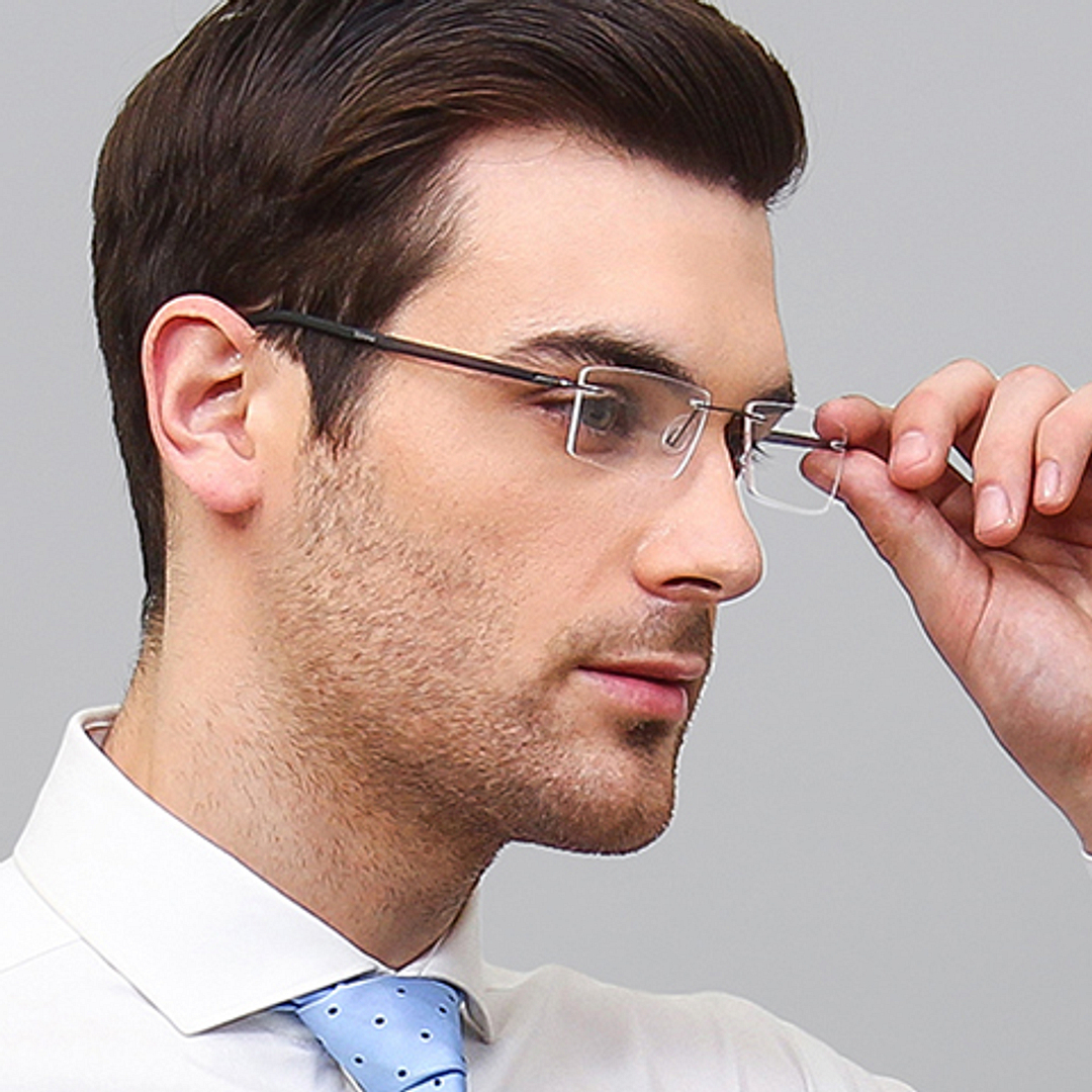 Lenskart Air Online Mid Gunmetal Rimless Rectangle left side