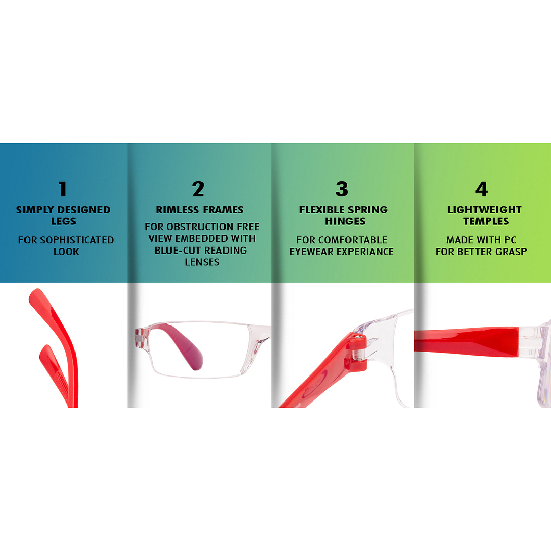 LENSKART BLU READERS Transparent Red Rimless Rectangle LENSKART BLU READERS VC E11335 Only for 2 Prefitted Powers left side