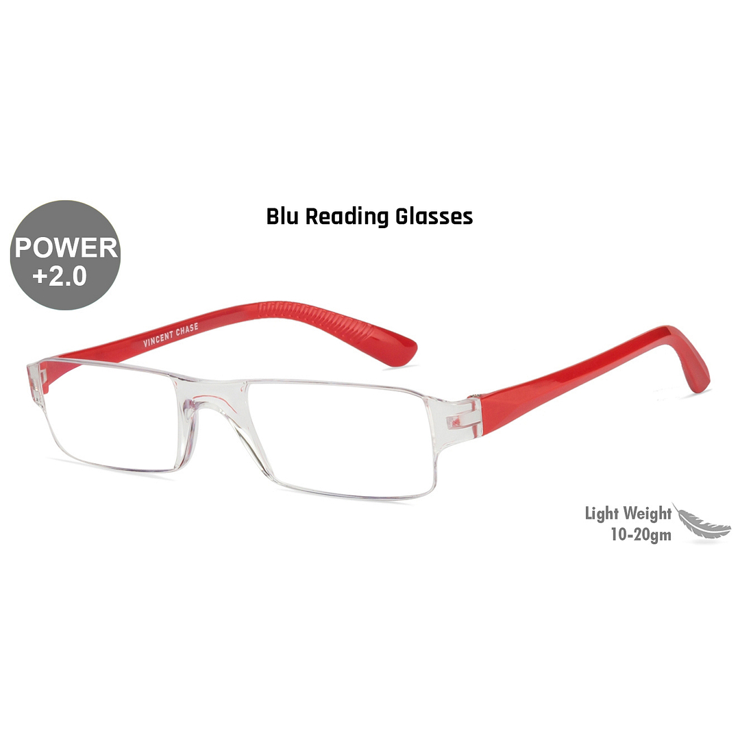 LENSKART BLU READERS Transparent Red Rimless Rectangle LENSKART BLU READERS VC E11335 Only for 2 Prefitted Powers left side