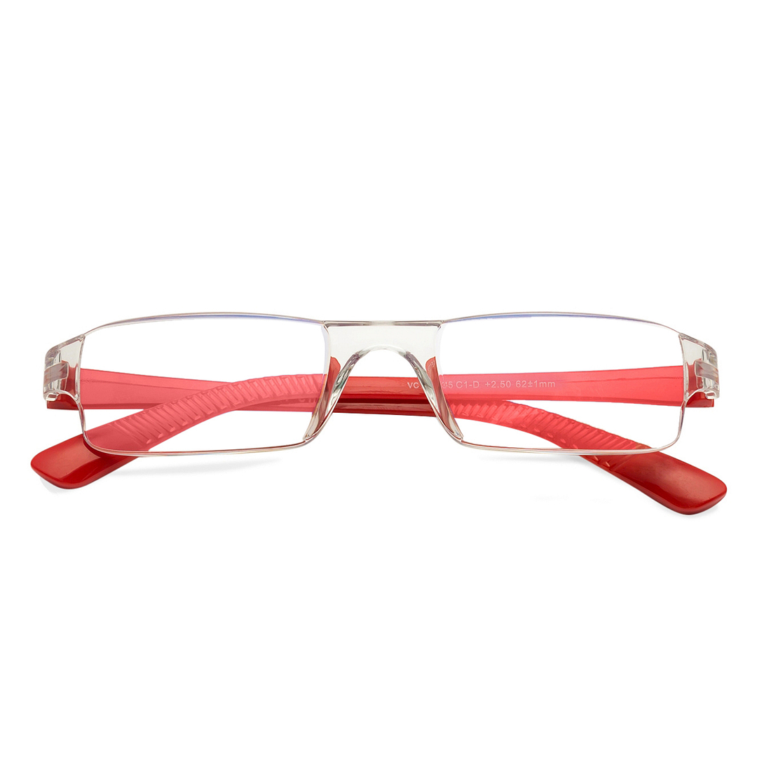 LENSKART BLU READERS Transparent Red Rimless Rectangle LENSKART BLU READERS VC E11335 Only for 3 5 Prefitted Powers left side