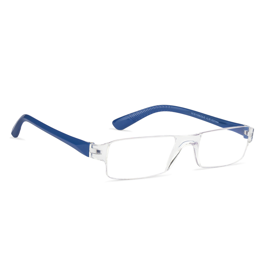LENSKART BLU READERS Transparent Navy Blue Rimless Rectangle LENSKART BLU READERS VC E11335 Only for 2 5 Prefitted Powers left side