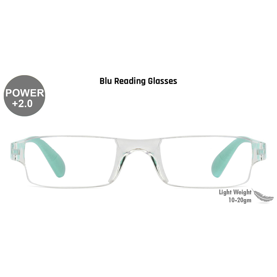 LENSKART BLU READERS Transparent Sky Blue Rimless Rectangle LENSKART BLU READERS VC E11335 Only for 2 Prefitted Powers right side