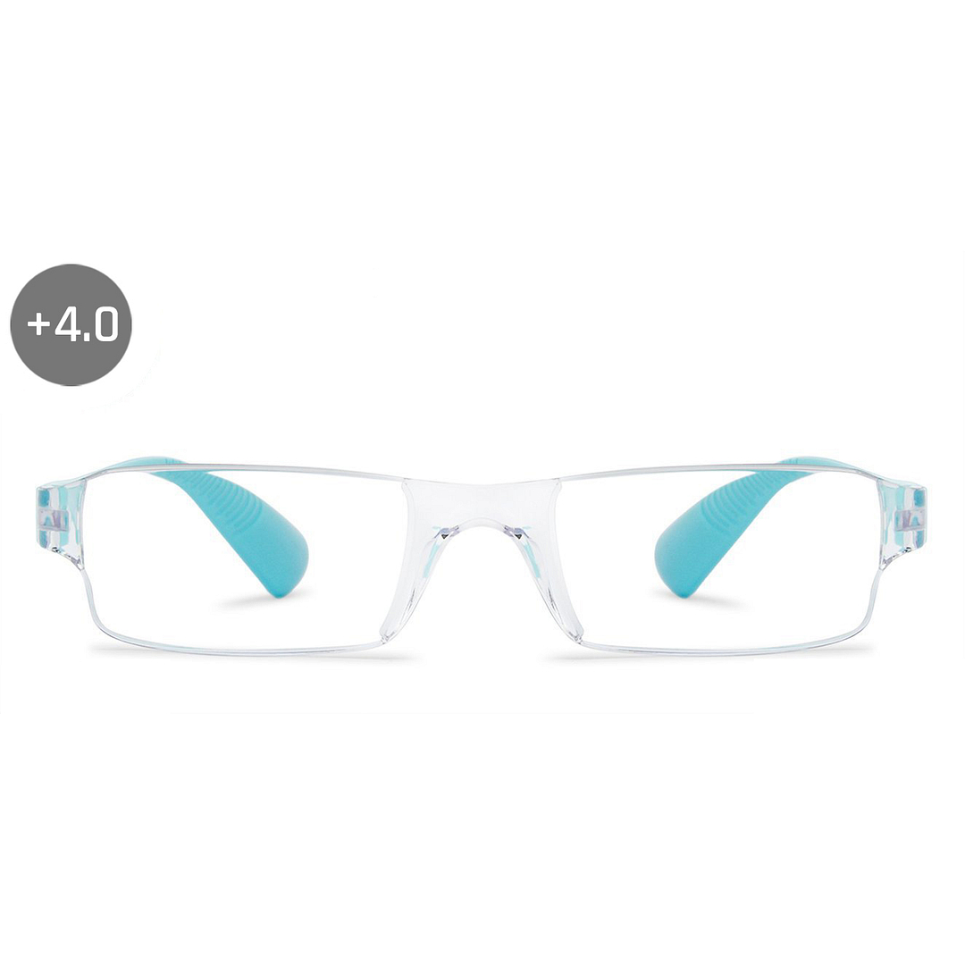 LENSKART BLU READERS Transparent Sky Blue Rimless Rectangle LENSKART BLU READERS VC E11335 Only for 4 Prefitted Powers left side