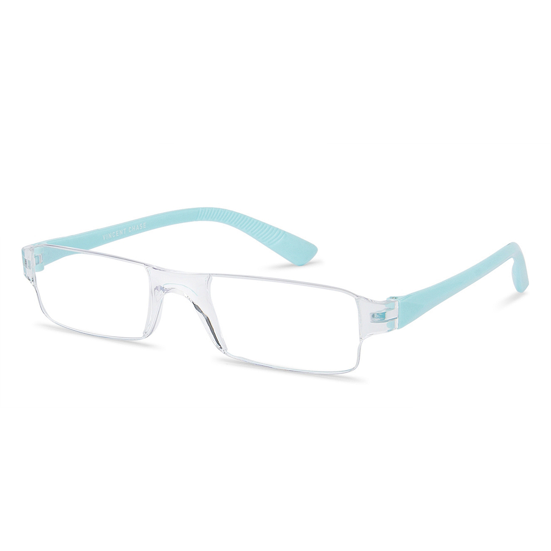 LENSKART BLU READERS Transparent Sky Blue Rimless Rectangle LENSKART BLU READERS VC E11335 Only for 4 Prefitted Powers left side