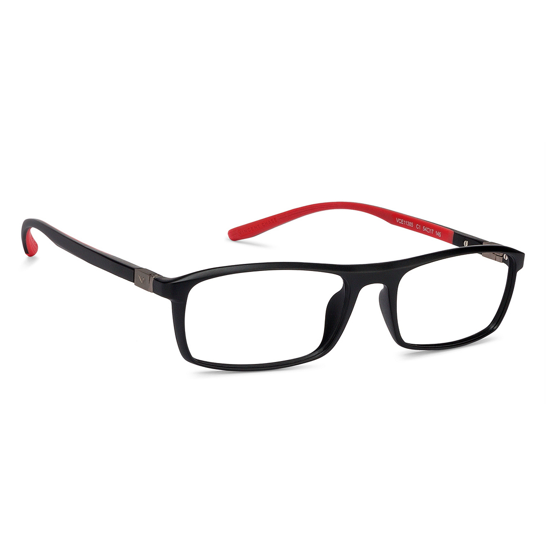 Lenskart BLU Screen Glasses Blue Block Zero Power Screen Glasses: Dual Color Red Full Rim Rectangle Lenskart Blu VC E11385-C1 left side
