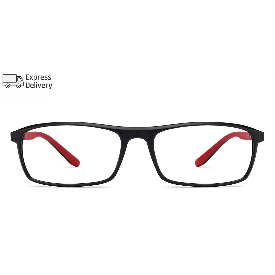 Lenskart BLU Screen Glasses Blue Block Zero Power Screen Glasses: Dual Color Red Full Rim Rectangle Lenskart Blu VC E11385-C1 left side