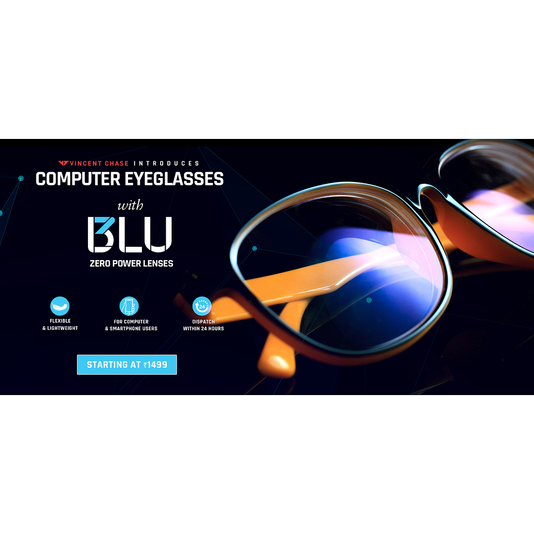 Lenskart BLU Screen Glasses Blue Block Zero Power Screen Glasses: Blue White Full Rim Rectangle Lenskart Blu VC E11390-C3 left side
