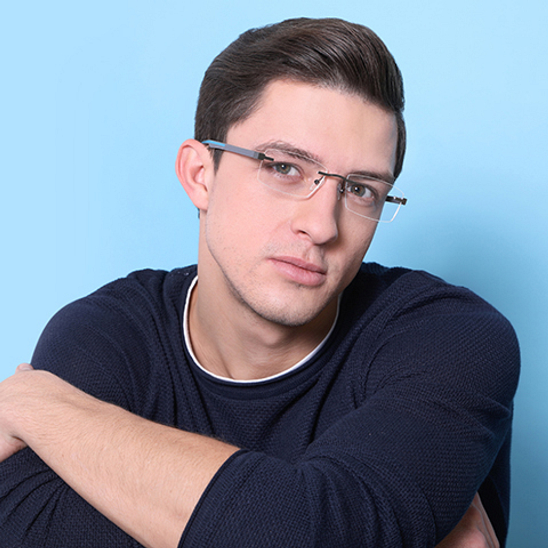Lenskart Air Online Mid Gunmetal Rimless Rectangle left side