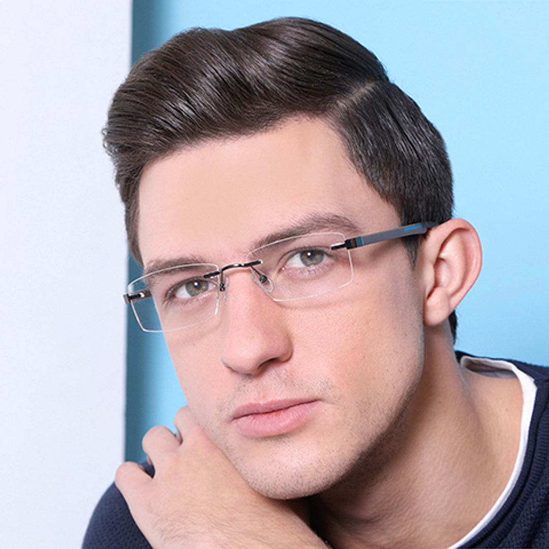 Lenskart Air Online Mid Gunmetal Rimless Rectangle left side