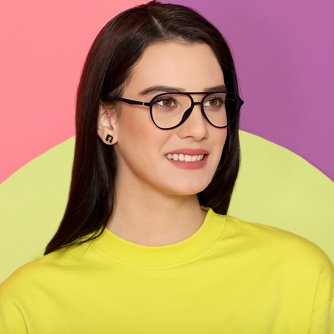 Lenskart Air Online Sky Blue Full Rim Aviator left side