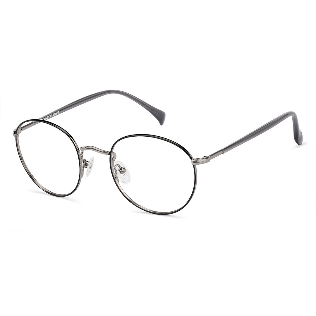 Vincent Chase Screen Glasses Blue Block Zero Power Screen Glasses : Metal Black Grey Full Rim Round Medium Size-50 Vincent Chase SLEEK STEEL VC E11560-C1 left side