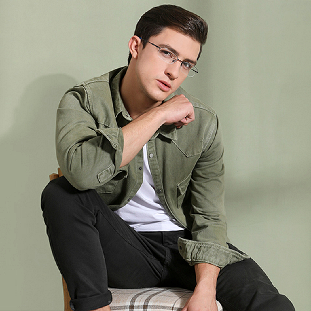 Lenskart Air Online Mid Gunmetal Half Rim Rectangle left side