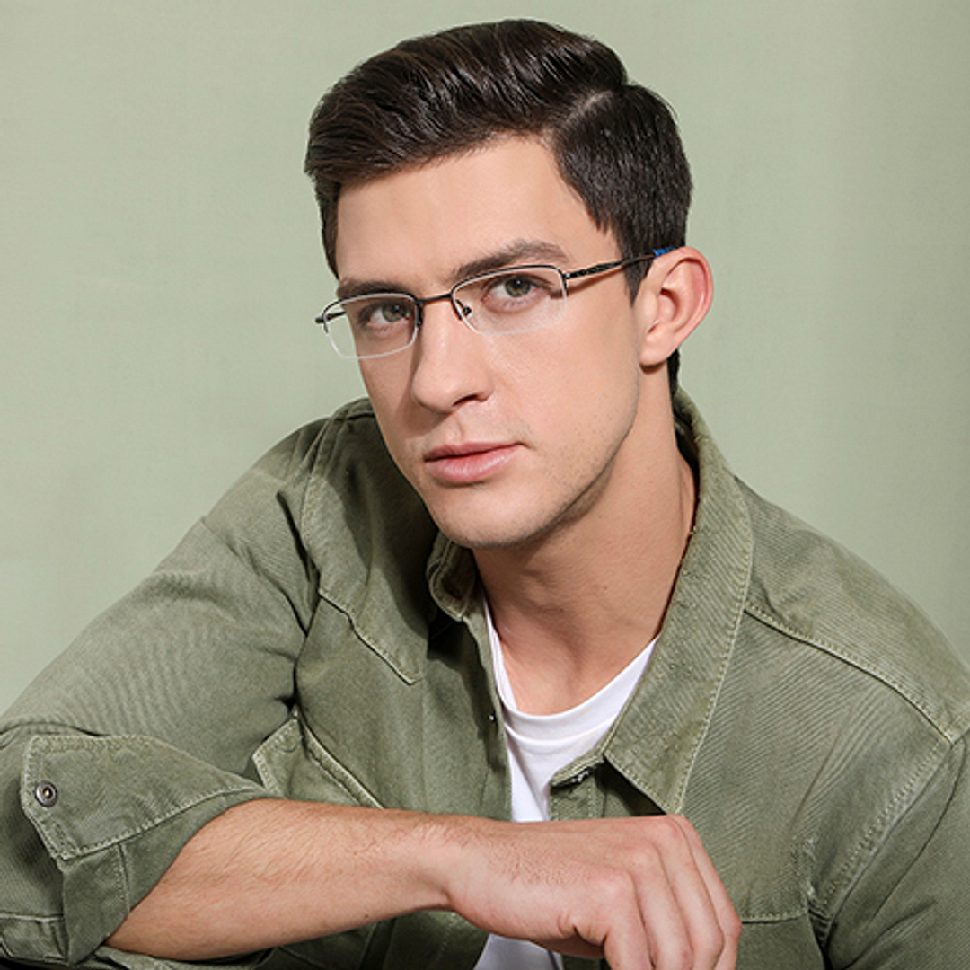 Lenskart Air Online Mid Gunmetal Half Rim Rectangle left side