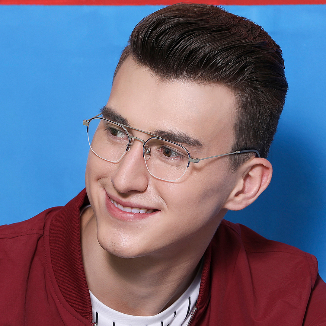 Vincent Chase Online Silver Half Rim Geometric left side