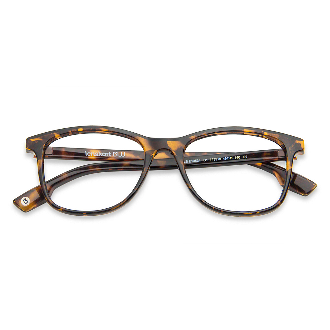 Lenskart BLU Screen Glasses Blue Block Zero Power Screen Glasses: Brown Tortoise Full Rim Square Lenskart Blu LB E13534-C1 right side