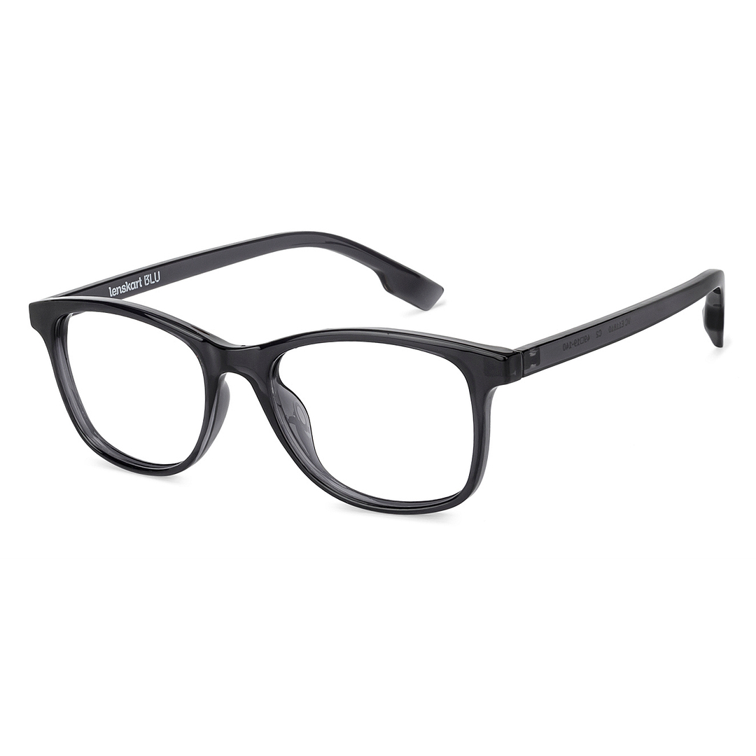 Lenskart BLU Screen Glasses Blue Block Zero Power Screen Glasses: Grey Transparent Full Rim Lenskart Blu VC E11810-C2 left side
