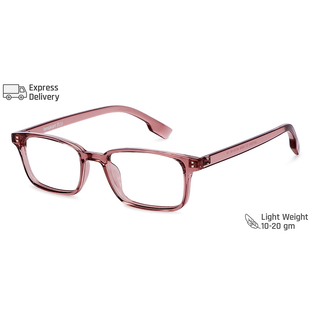 Lenskart BLU Screen Glasses Blue Block Zero Power Screen Glasses: Pink Transparent Full Rim Rectangle Lenskart BLU LB E13535-C3 right side