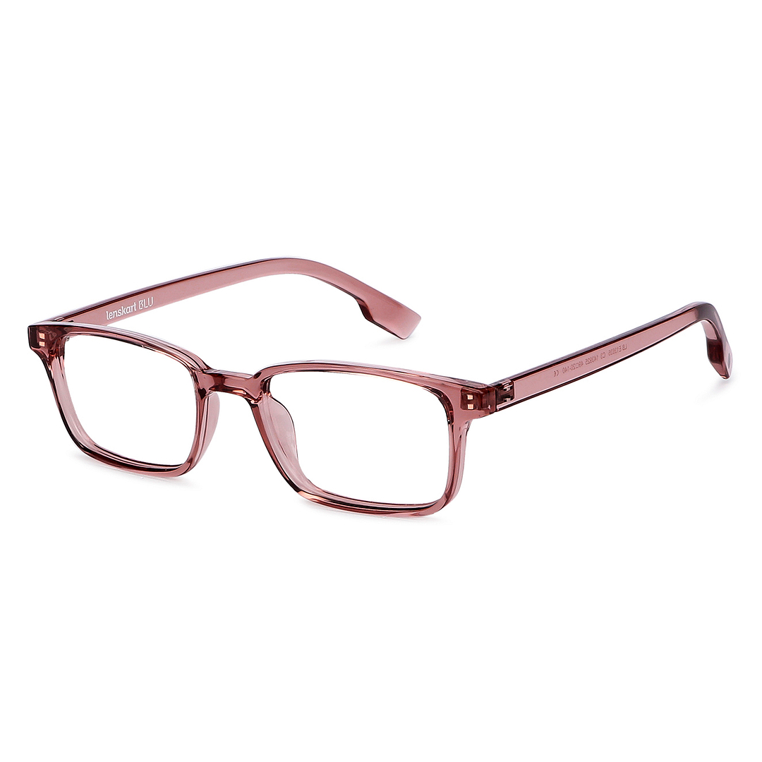 Lenskart BLU Screen Glasses Blue Block Zero Power Screen Glasses: Pink Transparent Full Rim Rectangle Lenskart BLU LB E13535-C3 right side