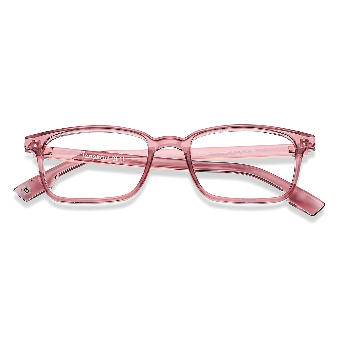 Lenskart BLU Screen Glasses Blue Block Zero Power Screen Glasses: Pink Transparent Full Rim Rectangle Lenskart BLU LB E13535-C3 left side