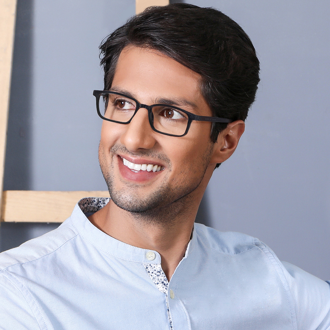 Lenskart BLU Screen Glasses Blue Block Zero Power Screen Glasses: Black Full Rim Rectangle Lenskart Blu VC E11811-C1 left side