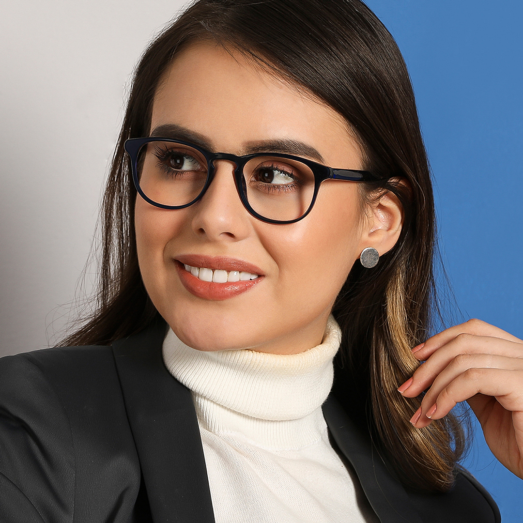 Lenskart BLU Screen Glasses Blue Block Zero Power Screen Glasses: Blue Transparent Blue Full Rim Round Lenskart Blu Blu Glasses Vc E11812-C3 left side