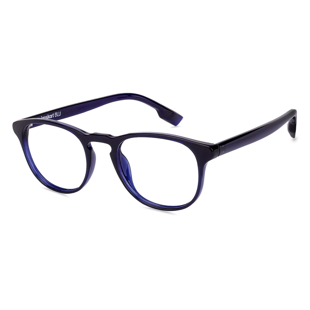Lenskart BLU Screen Glasses Blue Block Zero Power Screen Glasses: Blue Transparent Blue Full Rim Round Lenskart Blu Blu Glasses Vc E11812-C3 left side