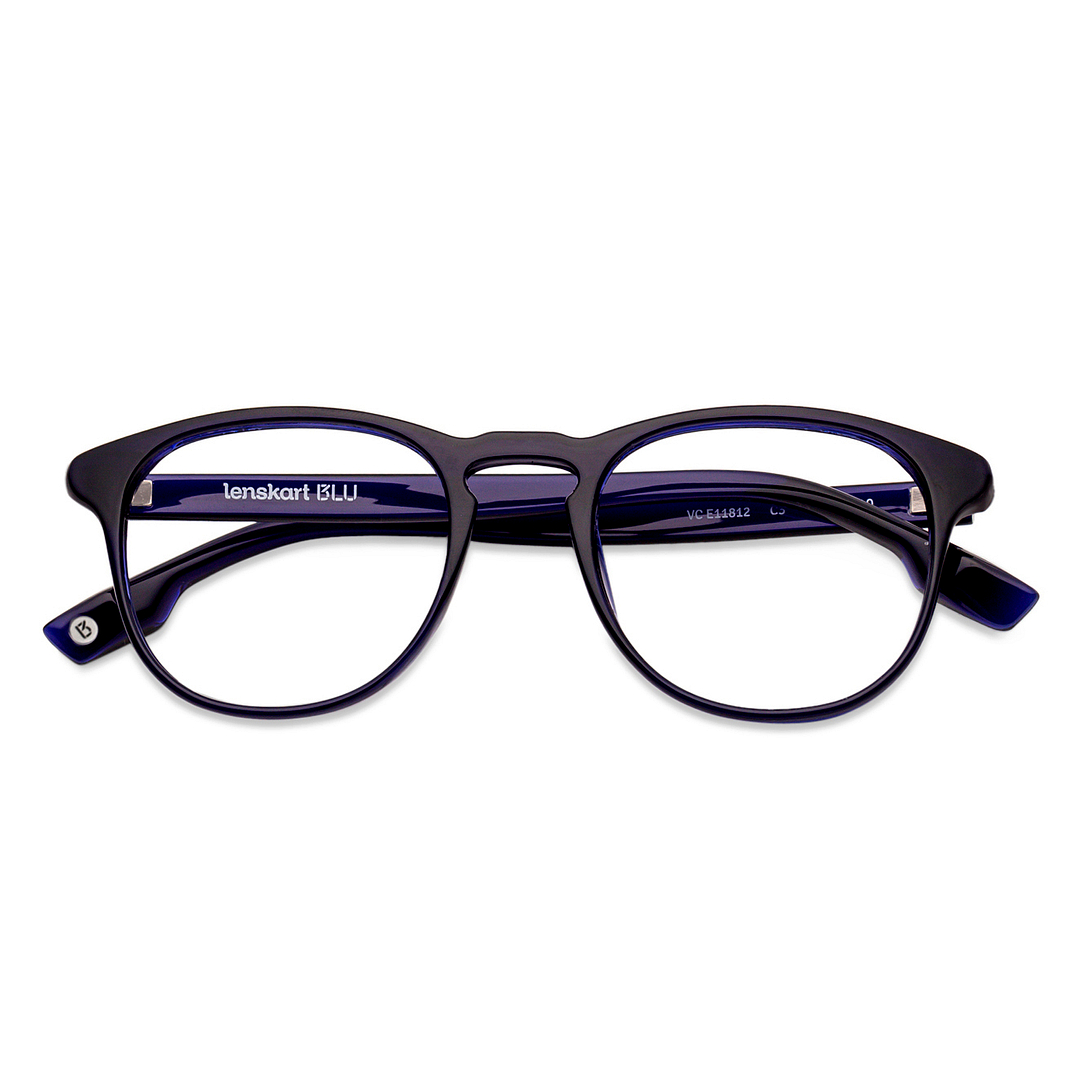 Lenskart BLU Screen Glasses Blue Block Zero Power Screen Glasses: Blue Transparent Blue Full Rim Round Lenskart Blu Blu Glasses Vc E11812-C3 left side