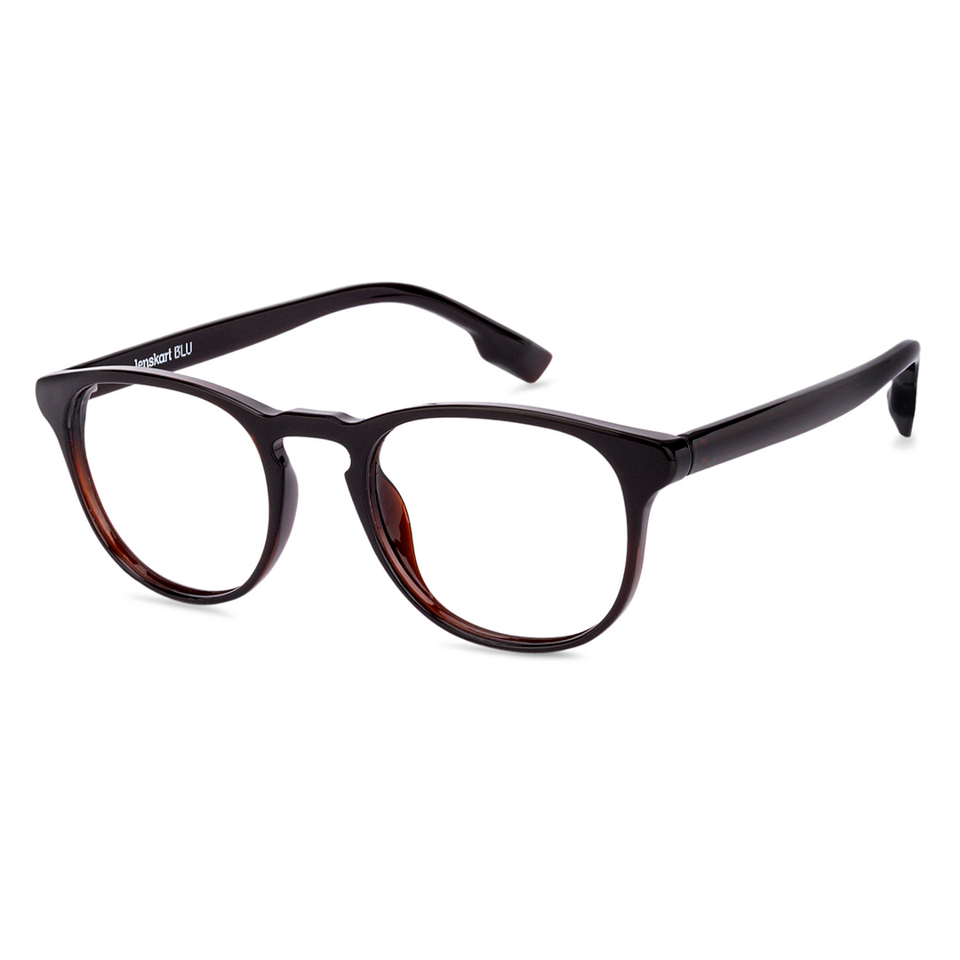 Lenskart BLU Screen Glasses Blue Block Zero Power Screen Glasses: Brown Full Rim Round Lenskart Blu Blu Glasses Vc E11812-C4 left side