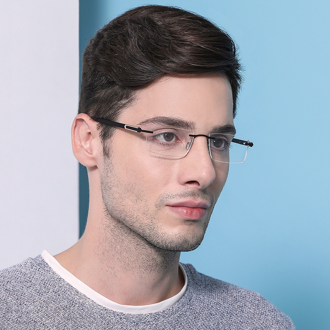 Lenskart Air Online Black Rimless Rectangle left side