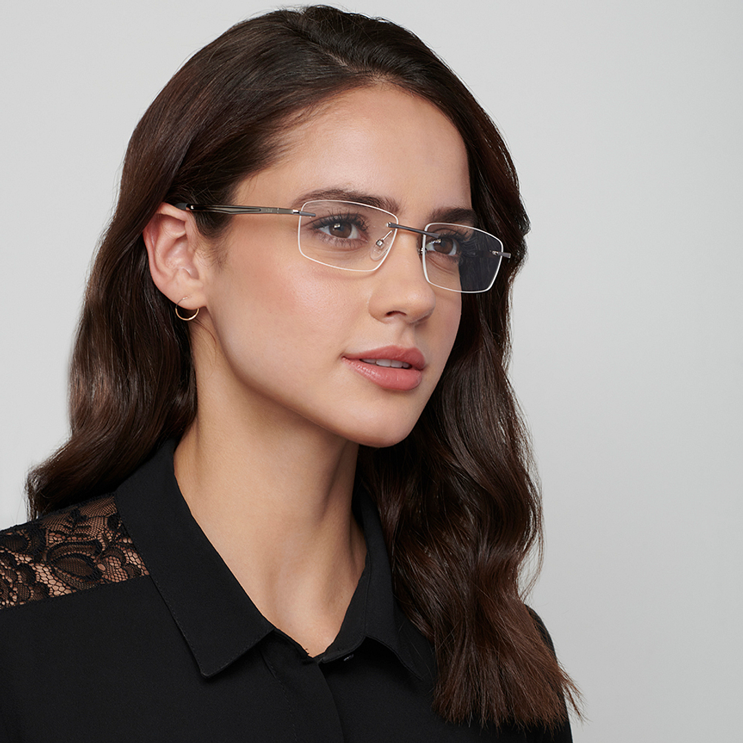 Lenskart Air Online Mid Gunmetal Rimless Rectangle right side