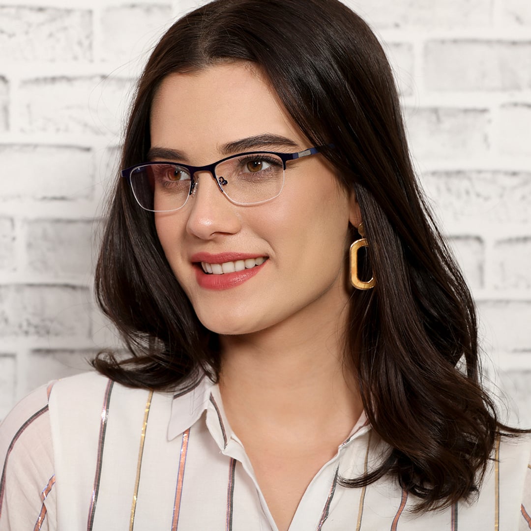 Vincent Chase Sky Blue Half Rim Cat Eye left side