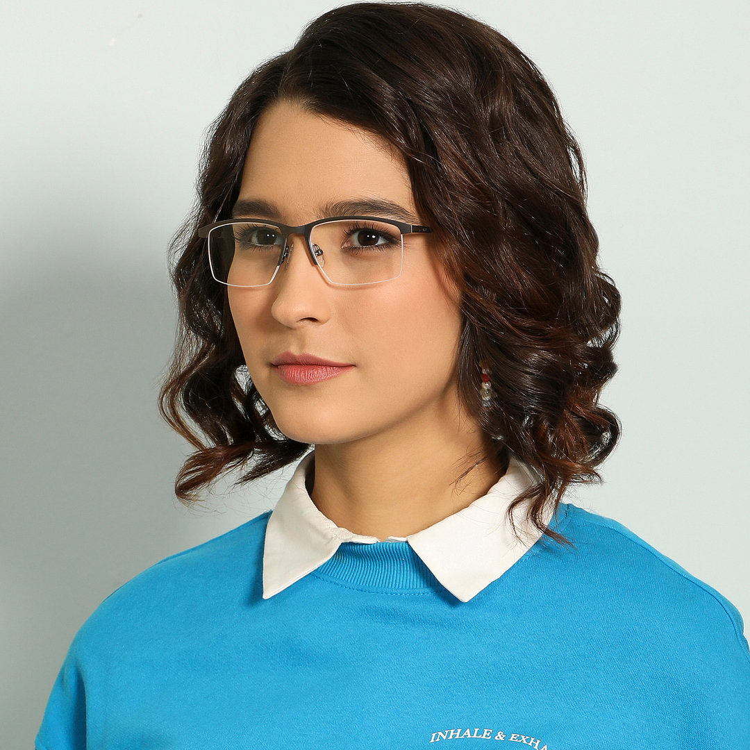 Lenskart Air Online Mid Gunmetal Half Rim Rectangle left side