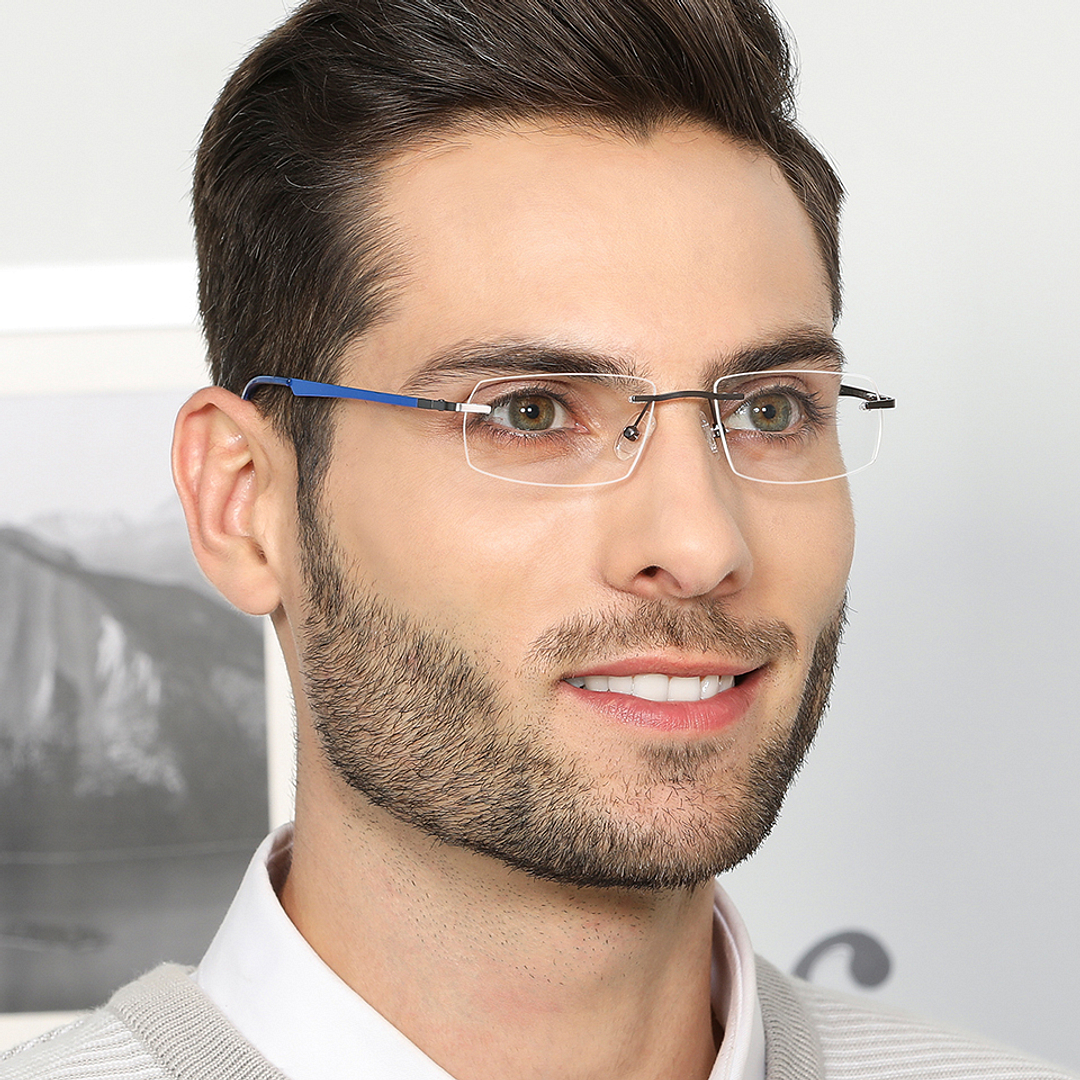 Vincent Chase Online Mid Gunmetal Rimless Rectangle left side