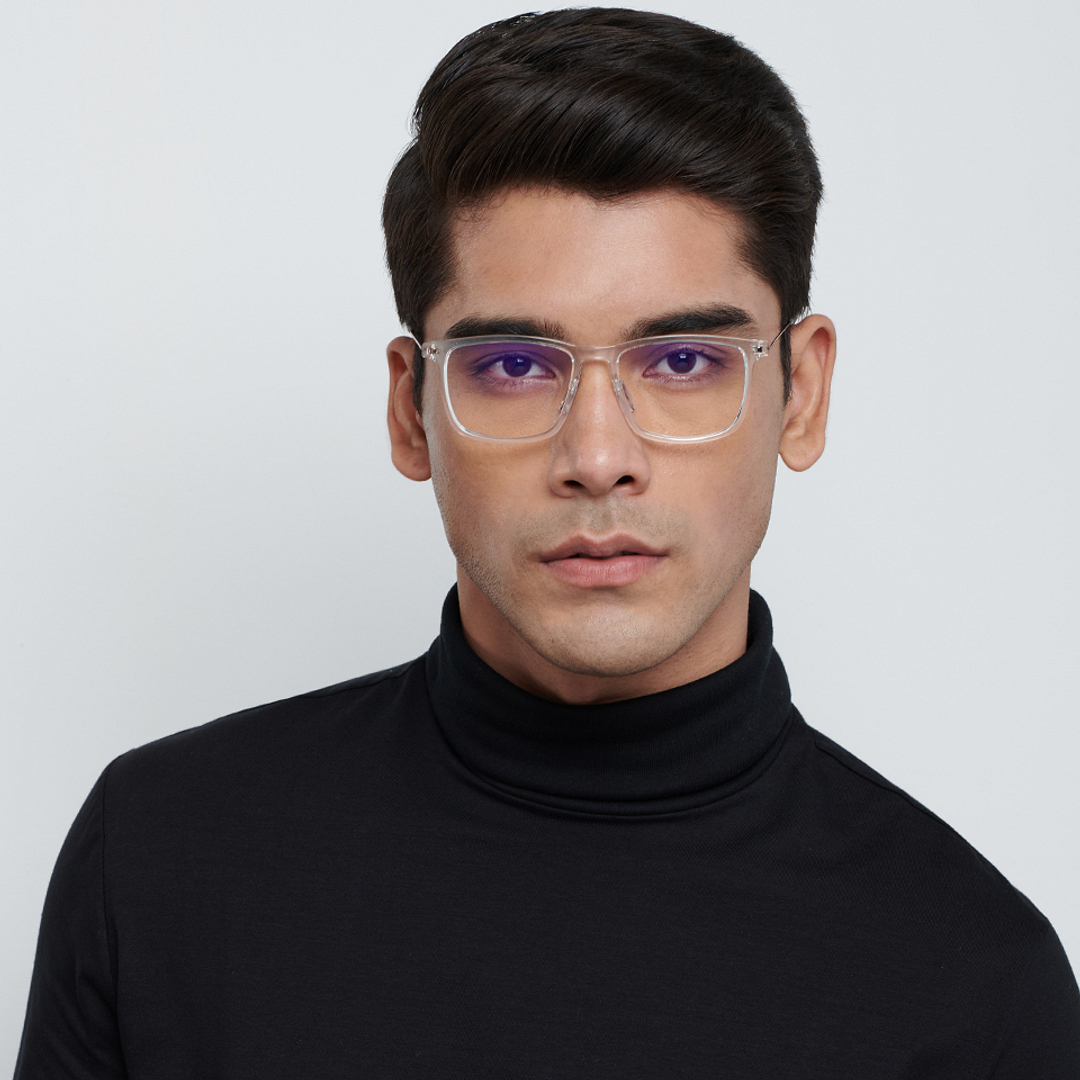 Lenskart BLU Screen Glasses Blue Block Zero Power Screen Glasses: Transparent Brown Full Rim Square Lenskart Blu LB E13533-C3 left side