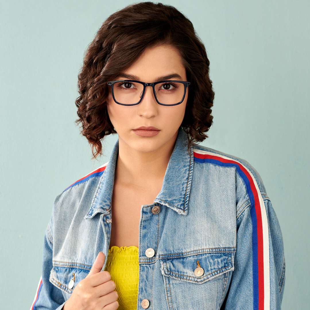 Lenskart BLU Screen Glasses Blue Block Zero Power Screen Glasses: Blue Transparent Black White Full Rim Round Lenskart BLU LB E13533-C2 left side