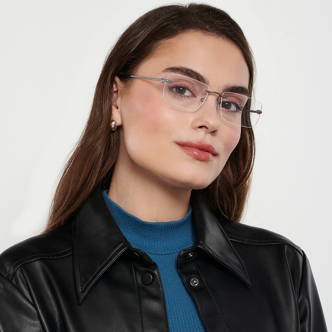 Vincent Chase Online Mid Gunmetal Rimless Rectangle left side