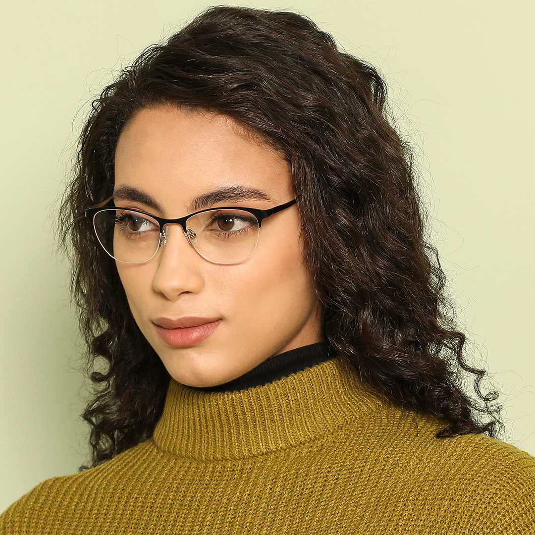 Vincent Chase Online Black Half Rim Cat Eye left side