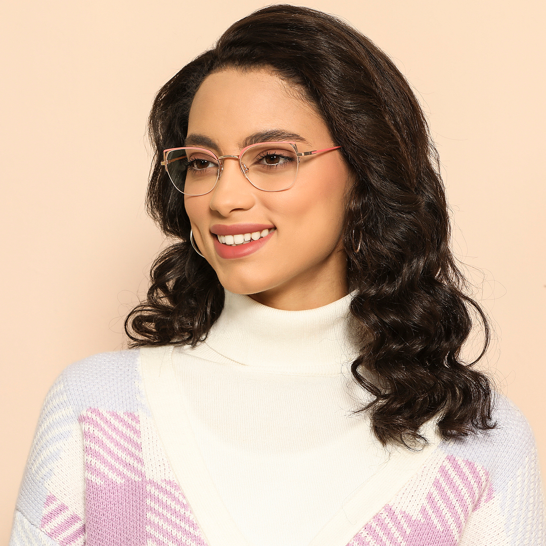 Vincent Chase Online Gold Half Rim Cat Eye left side