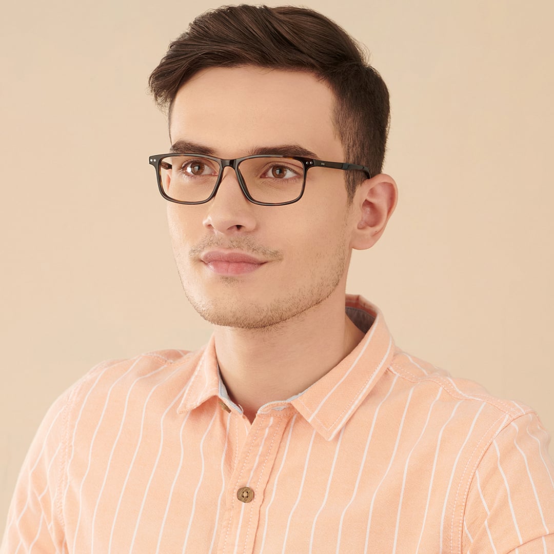 Lenskart BLU Screen Glasses Blue Block Screen Glasses: Brown Tortoise Full Rim Rectangle Vincent Chase Classic Acetate VC E13476 - C2 Eyeglasses left side