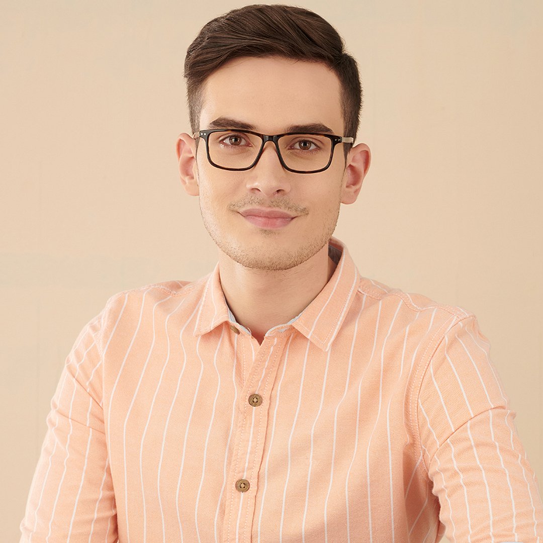 Lenskart BLU Screen Glasses Blue Block Screen Glasses: Brown Tortoise Full Rim Rectangle Vincent Chase Classic Acetate VC E13476 - C2 Eyeglasses right side