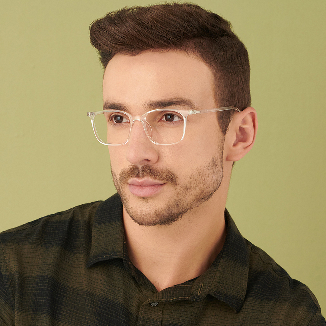 Lenskart BLU Screen Glasses Blue Block Zero Power Screen Glasses : Transparent Full Rim Square Lenskart Blu LB E13526-C2 right side