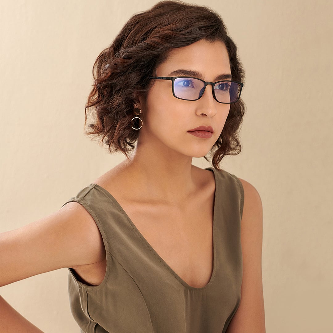 Lenskart BLU Screen Glasses Blue Block Zero Power Screen Glasses : Matte Black Grey Full Rim Rectangle Lenskart Blu LB E13527-C1 right side