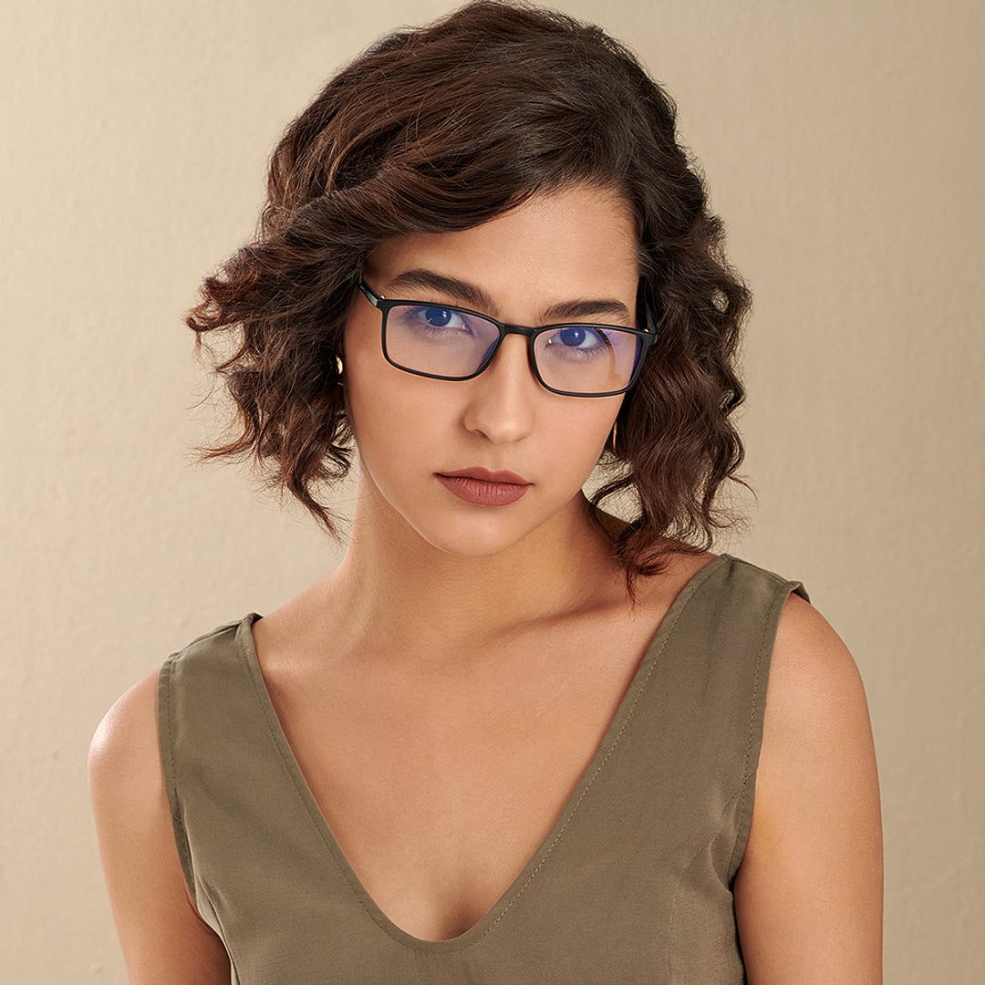 Lenskart BLU Screen Glasses Blue Block Zero Power Screen Glasses : Matte Black Grey Full Rim Rectangle Lenskart Blu LB E13527-C1 left side