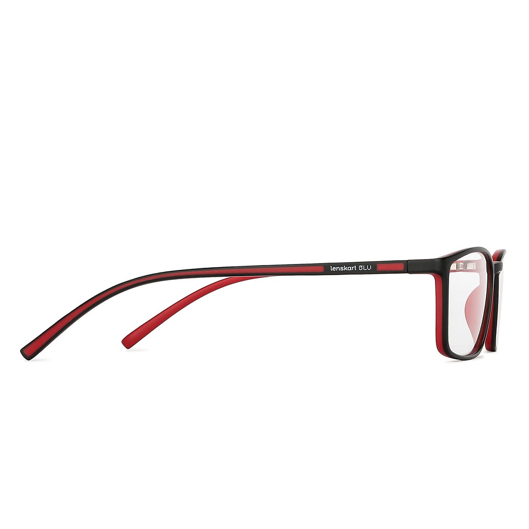 Lenskart BLU Screen Glasses Blue Block Zero Power Screen Glasses : Matte Black Red Full Rim Rectangle Lenskart Blu LB E13527-C2 left side
