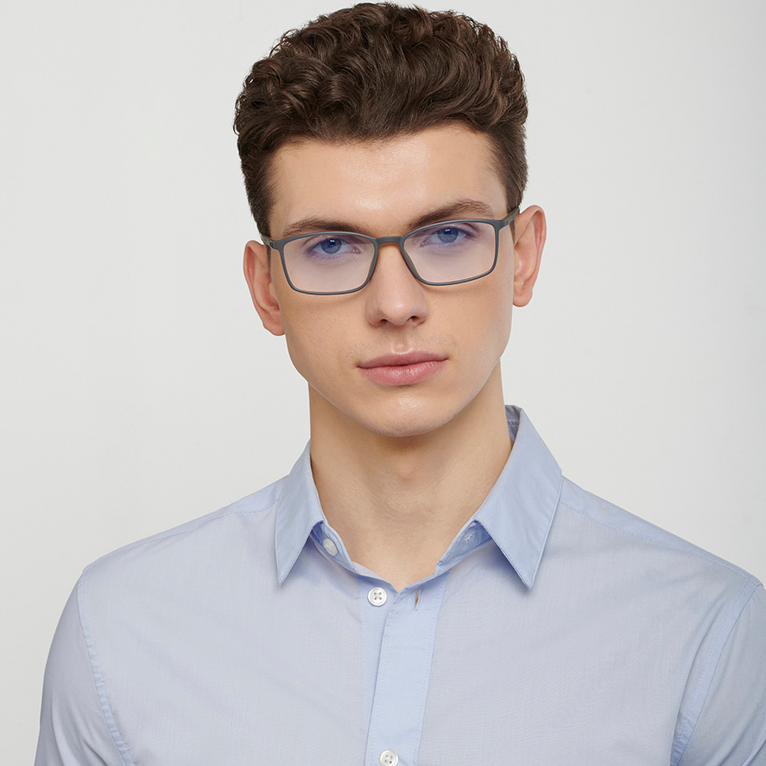 Lenskart BLU Screen Glasses Blue Block Zero Power Screen Glasses : Matte Grey Green Full Rim Rectangle Lenskart Blu LB E13527-C3 left side